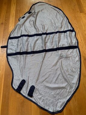 Equestrian Horse size NECK Fly cover Light Gray Mesh Sheet with Navy Trim